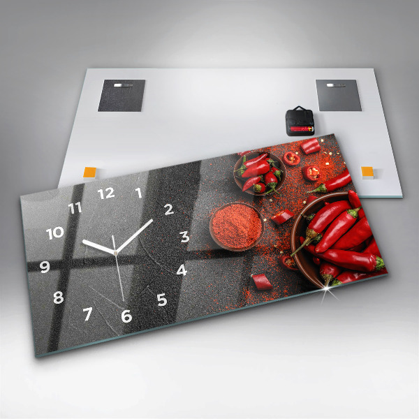 Glass wall clock rectangular Red peppers