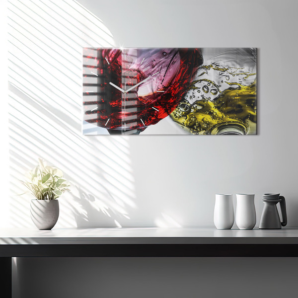 Glass wall clock rectangular Glasses of wine