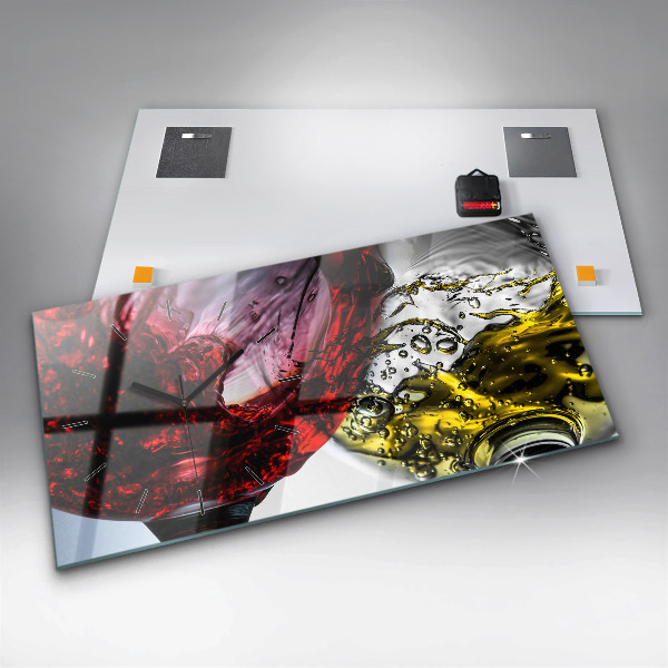 Glass wall clock rectangular Glasses of wine