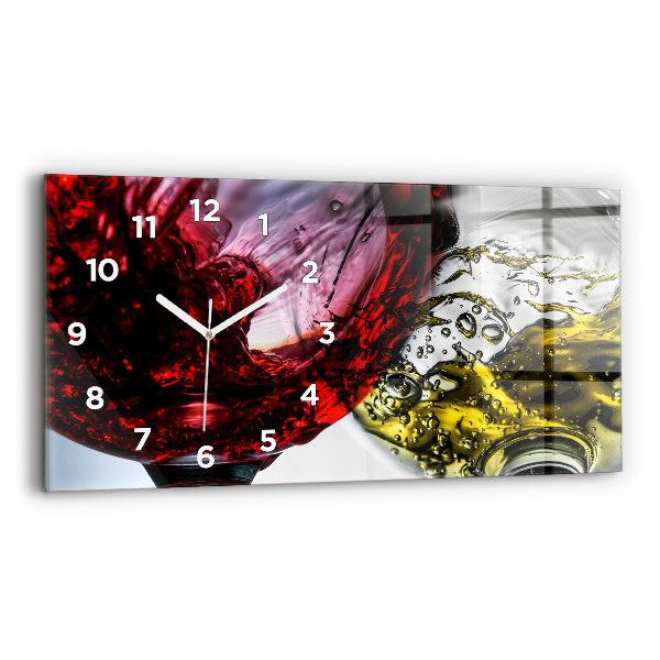 Glass wall clock rectangular Glasses of wine