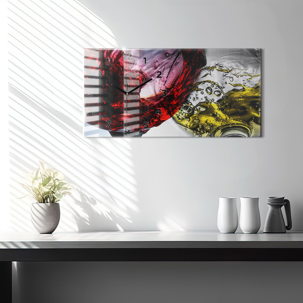 Glass wall clock rectangular Glasses of wine