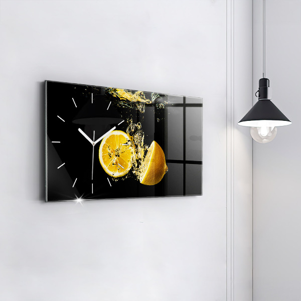 Glass wall clock rectangular Lemons