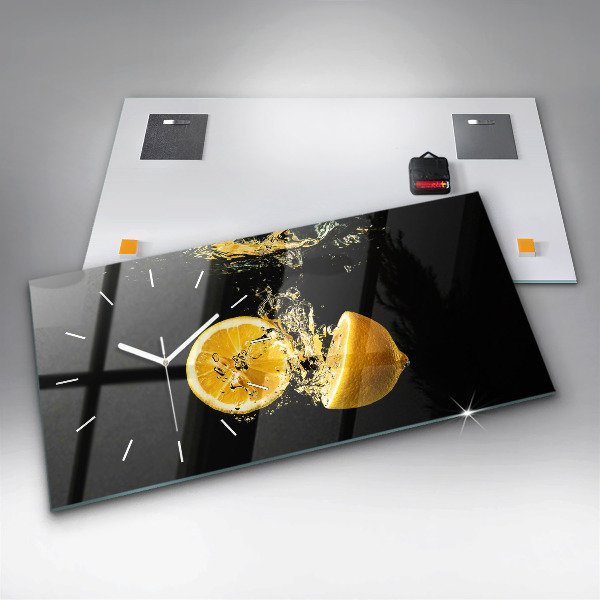 Glass wall clock rectangular Lemons