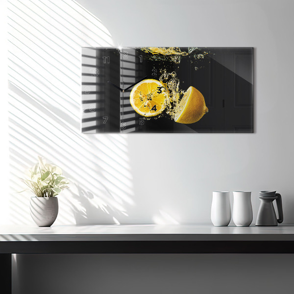 Glass wall clock rectangular Lemons