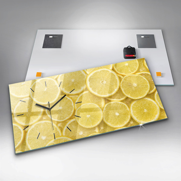 Glass wall clock rectangular Lemon slices