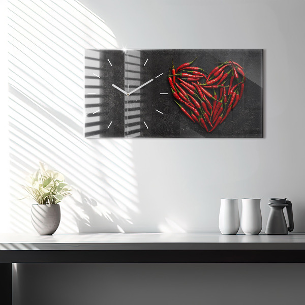 Glass wall clock rectangular Heart of peppers