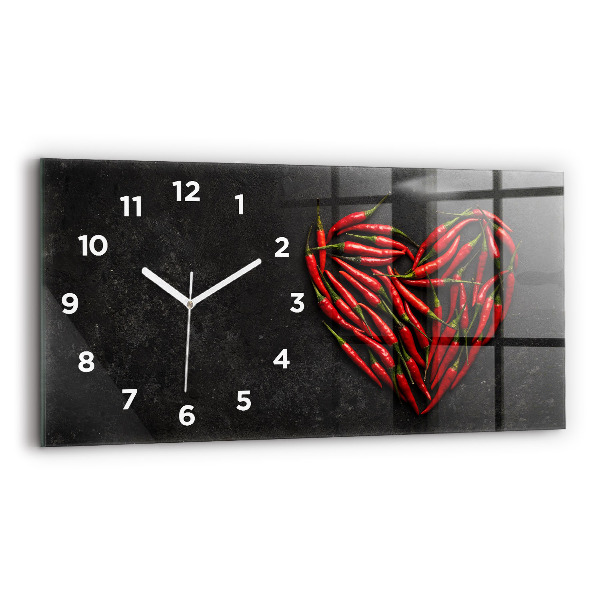 Glass wall clock rectangular Heart of peppers