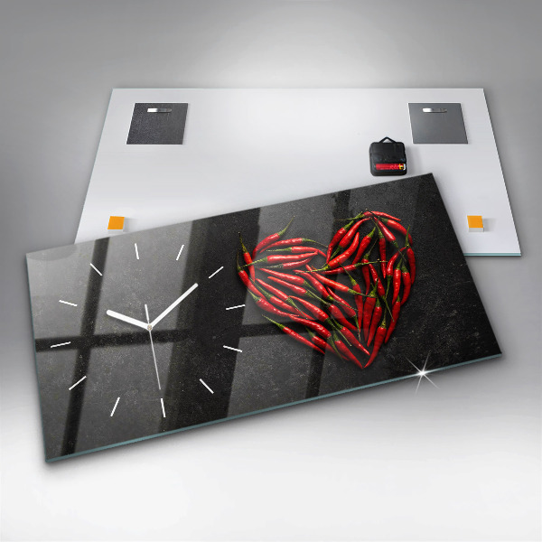 Glass wall clock rectangular Heart of peppers