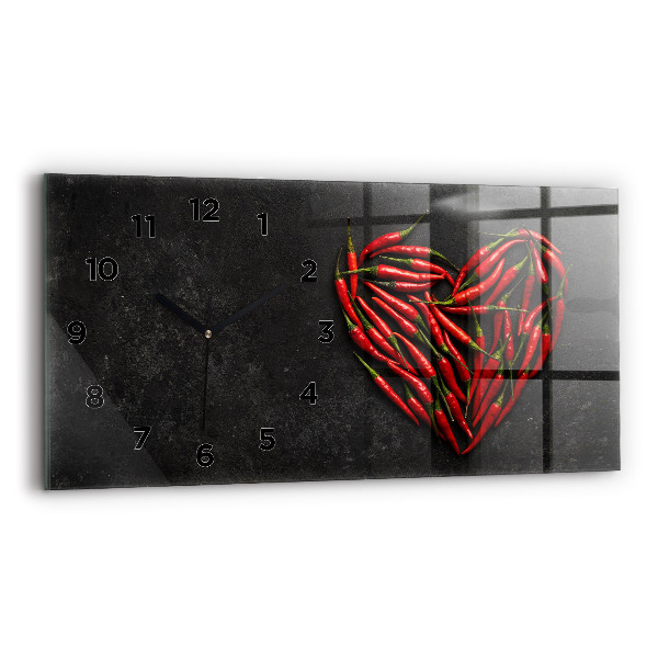 Glass wall clock rectangular Heart of peppers