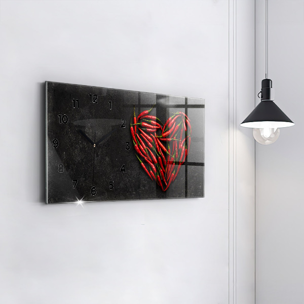 Glass wall clock rectangular Heart of peppers