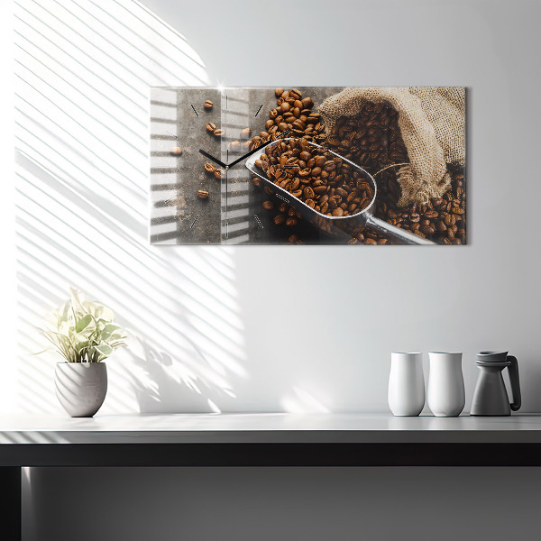 Glass wall clock rectangular A bag of coffee beans