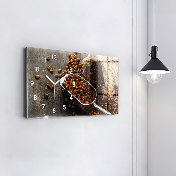 Glass wall clock rectangular A bag of coffee beans