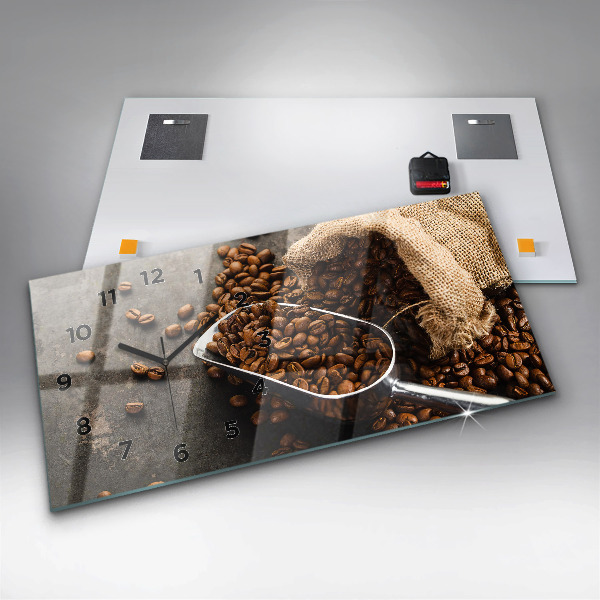 Glass wall clock rectangular A bag of coffee beans