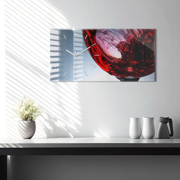 Glass wall clock rectangular Glass of wine