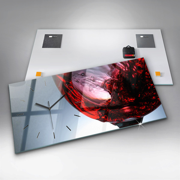 Glass wall clock rectangular Glass of wine