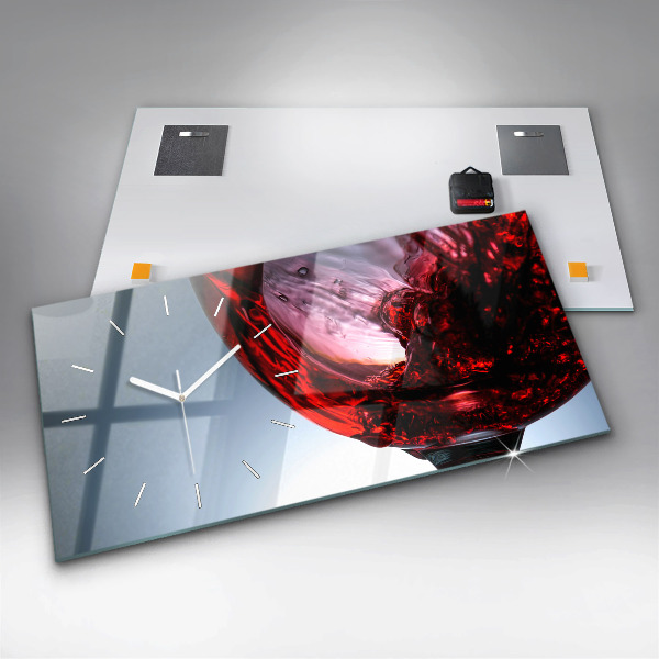 Glass wall clock rectangular Glass of wine