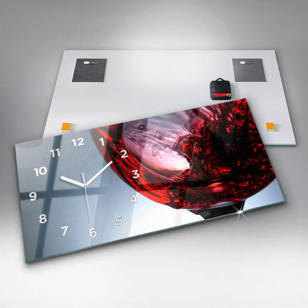 Glass wall clock rectangular Glass of wine