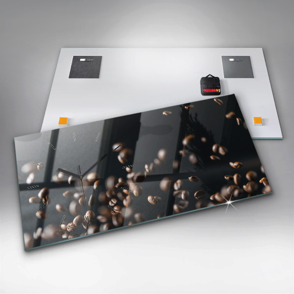 Glass wall clock rectangular Coffee beans