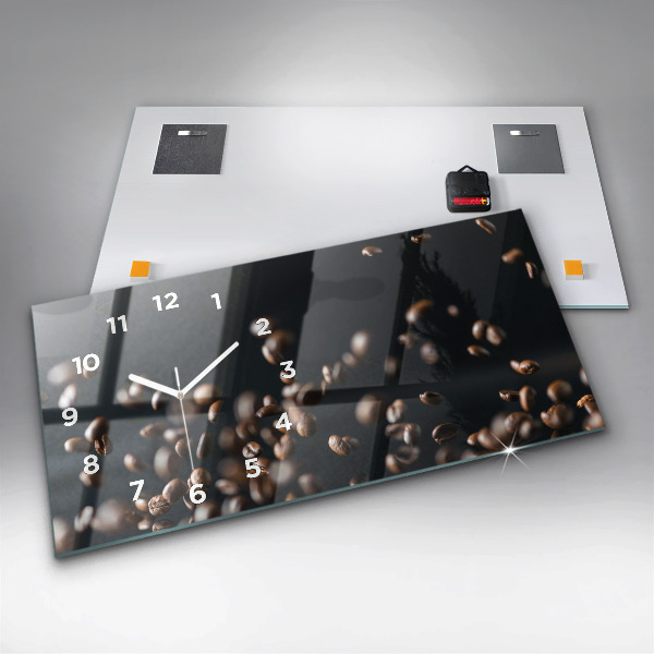 Glass wall clock rectangular Coffee beans