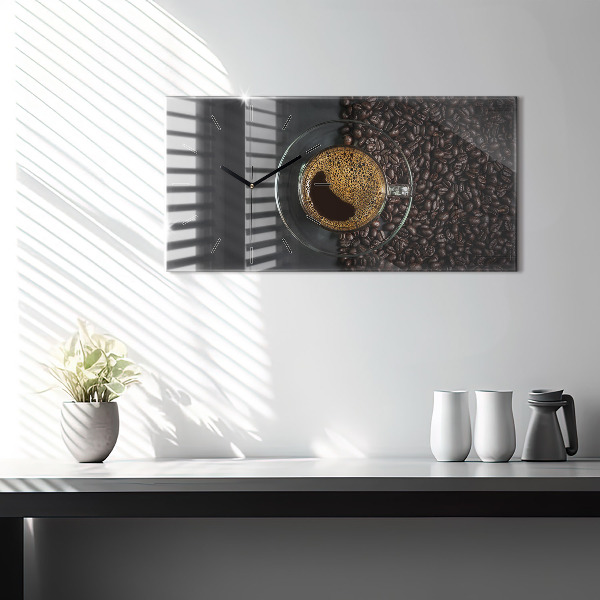 Glass wall clock rectangular A cup of coffee