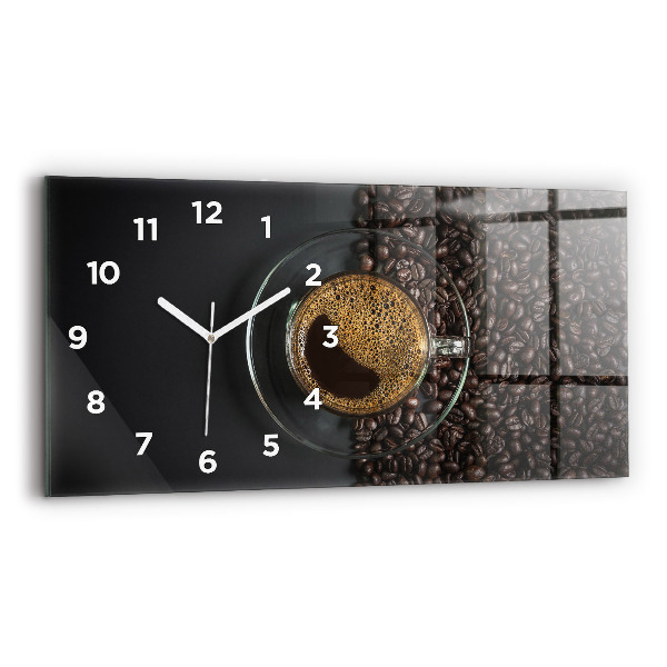 Glass wall clock rectangular A cup of coffee