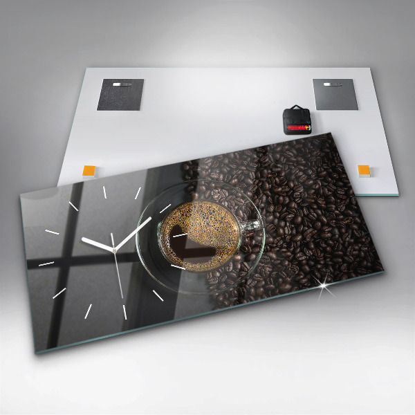 Glass wall clock rectangular A cup of coffee
