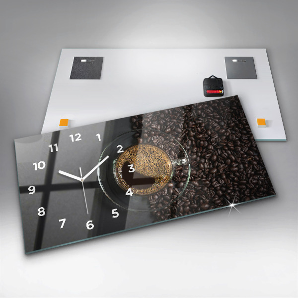 Glass wall clock rectangular A cup of coffee