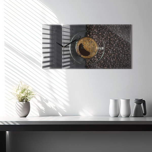 Glass wall clock rectangular A cup of coffee