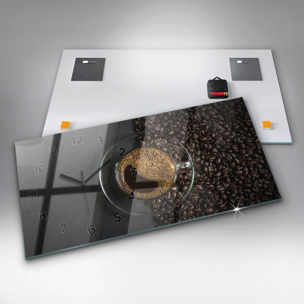 Glass wall clock rectangular A cup of coffee