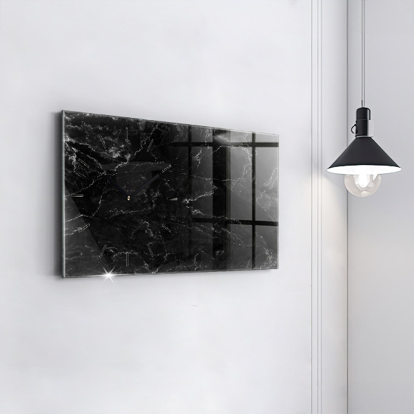 Glass wall clock rectangular Black marble