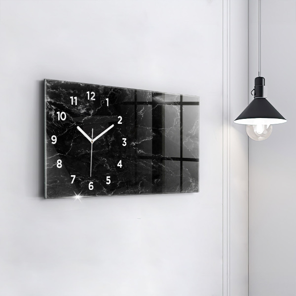 Glass wall clock rectangular Black marble