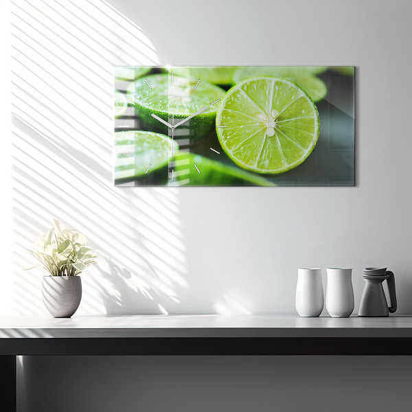 Glass wall clock rectangular Lime wedges