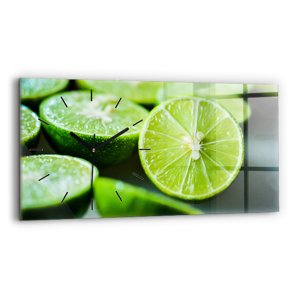 Glass wall clock rectangular Lime wedges