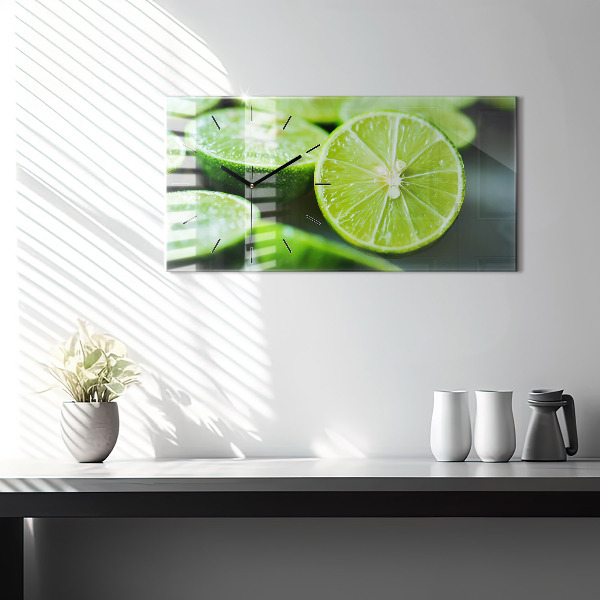 Glass wall clock rectangular Lime wedges