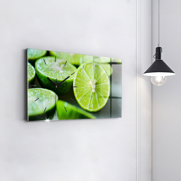 Glass wall clock rectangular Lime wedges