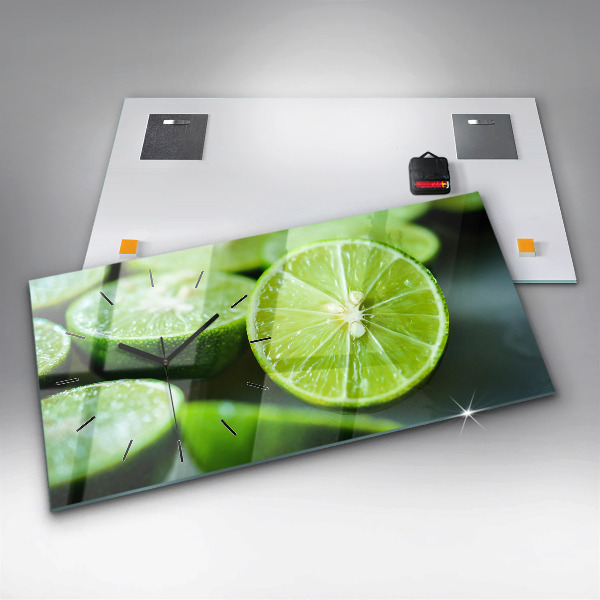 Glass wall clock rectangular Lime wedges