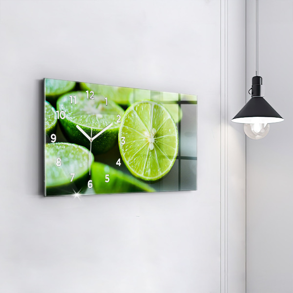 Glass wall clock rectangular Lime wedges