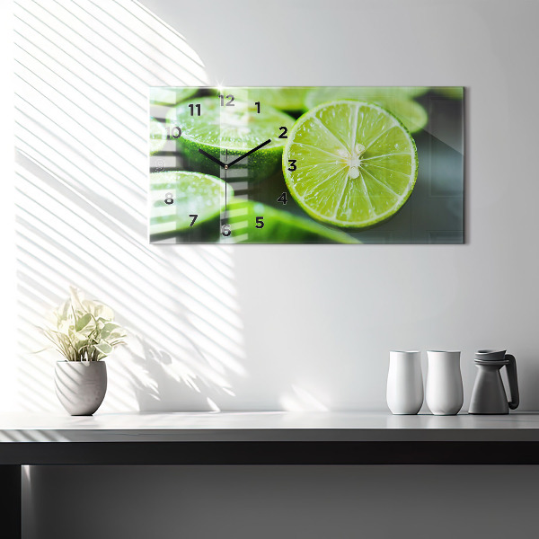 Glass wall clock rectangular Lime wedges