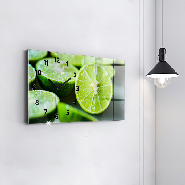 Glass wall clock rectangular Lime wedges