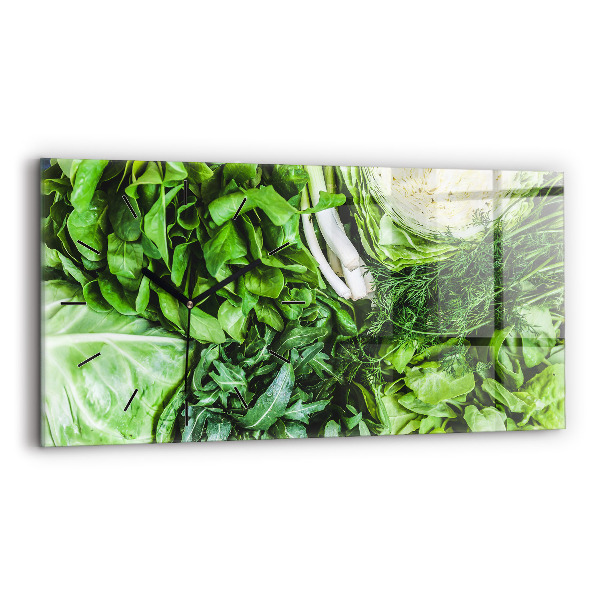 Glass wall clock rectangular Green vegetables
