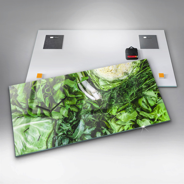 Glass wall clock rectangular Green vegetables