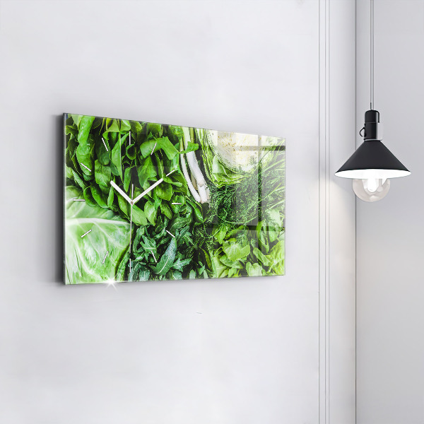 Glass wall clock rectangular Green vegetables