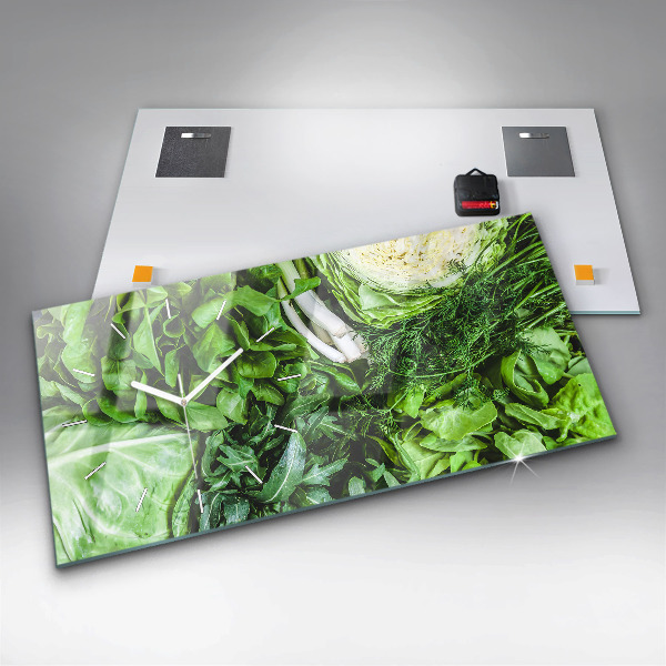 Glass wall clock rectangular Green vegetables