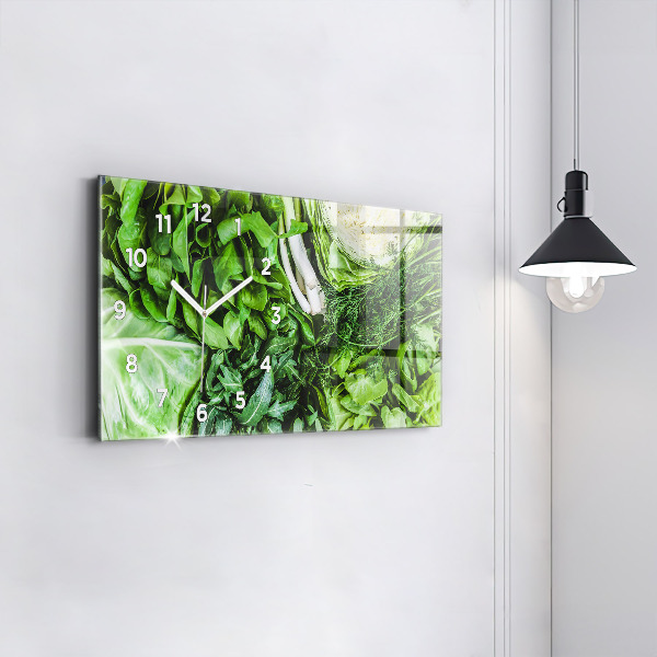 Glass wall clock rectangular Green vegetables