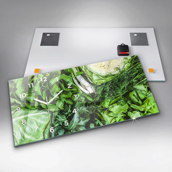 Glass wall clock rectangular Green vegetables