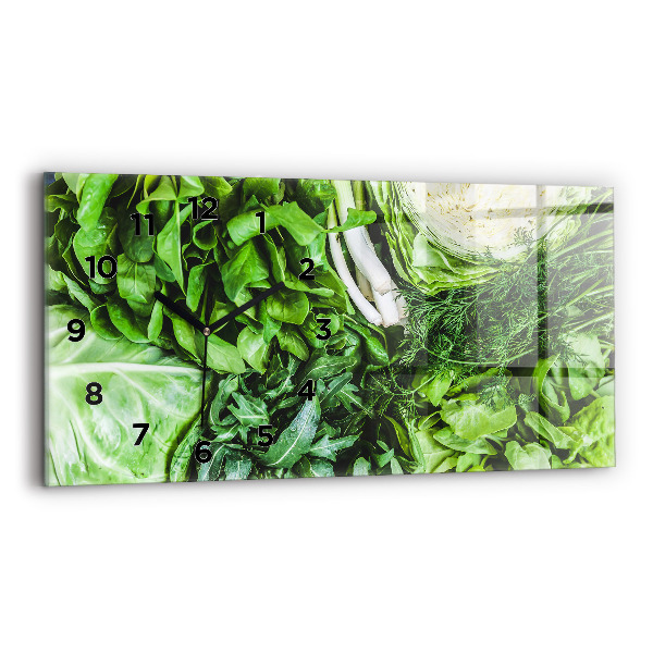 Glass wall clock rectangular Green vegetables