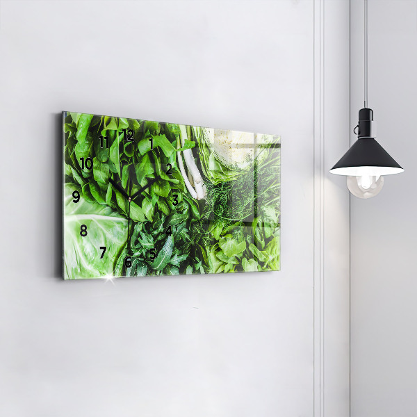 Glass wall clock rectangular Green vegetables