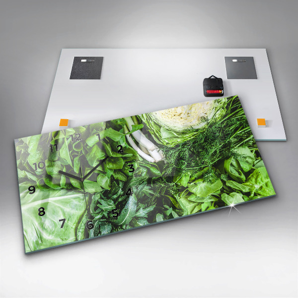 Glass wall clock rectangular Green vegetables