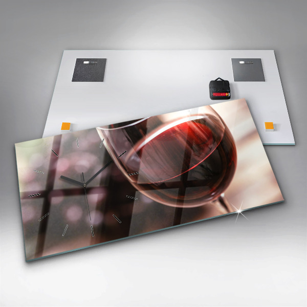 Glass wall clock rectangular A glass of red wine