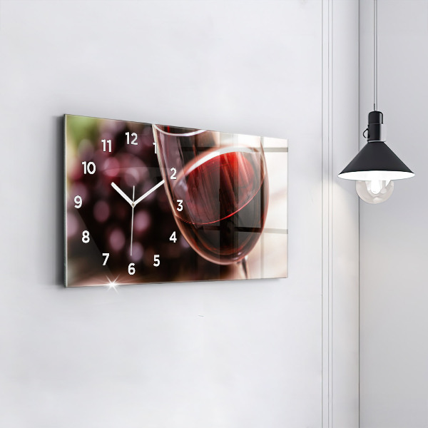 Glass wall clock rectangular A glass of red wine